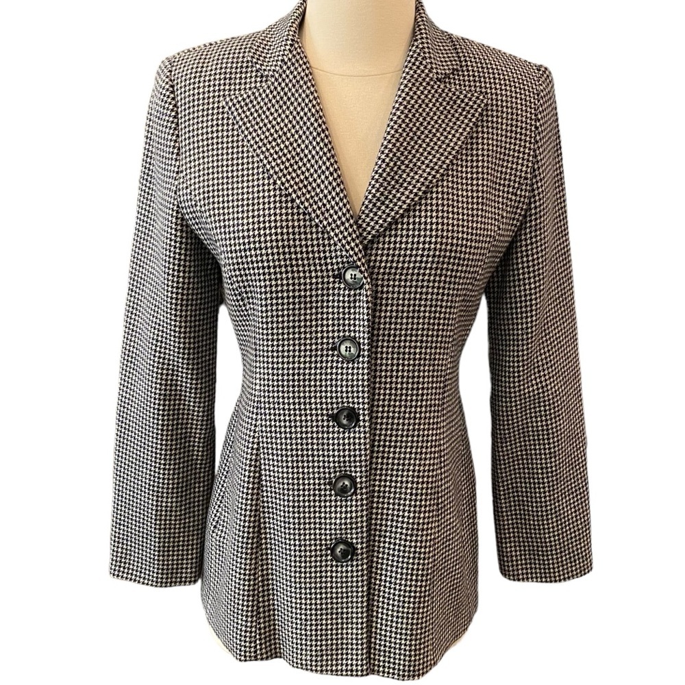 Wool Houndstooth Pattern Blazer Jacket Vintage Y2k - image 1